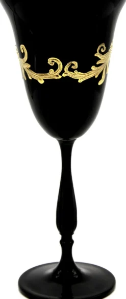 Pompöös by Casa Padrino Luxus Weißweinglas Set Schwarz / Gold Ø 8,7 x H. 20,3 cm - Weißweingläser mit 24 Karat Vergoldung - Pompööse Weingläser designed by Harald Glööckler