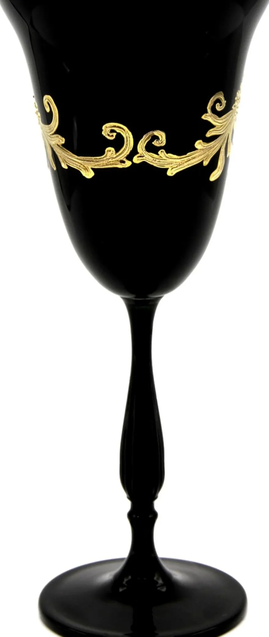 Pompöös by Casa Padrino Luxus Weißweinglas Set Schwarz / Gold Ø 8,7 x H. 20,3 cm - Weißweingläser mit 24 Karat Vergoldung - Pompööse Weingläser designed by Harald Glööckler