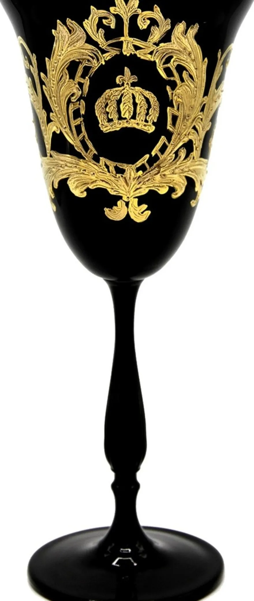 Pompöös by Casa Padrino Luxus Weißweinglas Set Schwarz / Gold Ø 8,7 x H. 20,3 cm - Weißweingläser mit 24 Karat Vergoldung - Pompööse Weingläser designed by Harald Glööckler