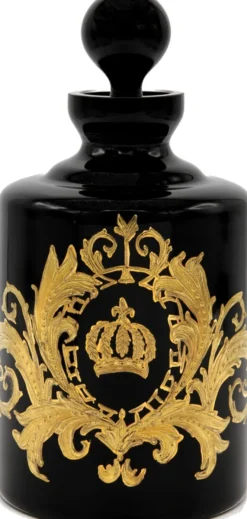 Pompöös by Casa Padrino Luxus Whisky Karaffe mit 24 Karat Vergoldung Schwarz / Gold Ø 12,5 x H. 25 cm - Pompööse Glas Karaffe designed by Harald Glööckler