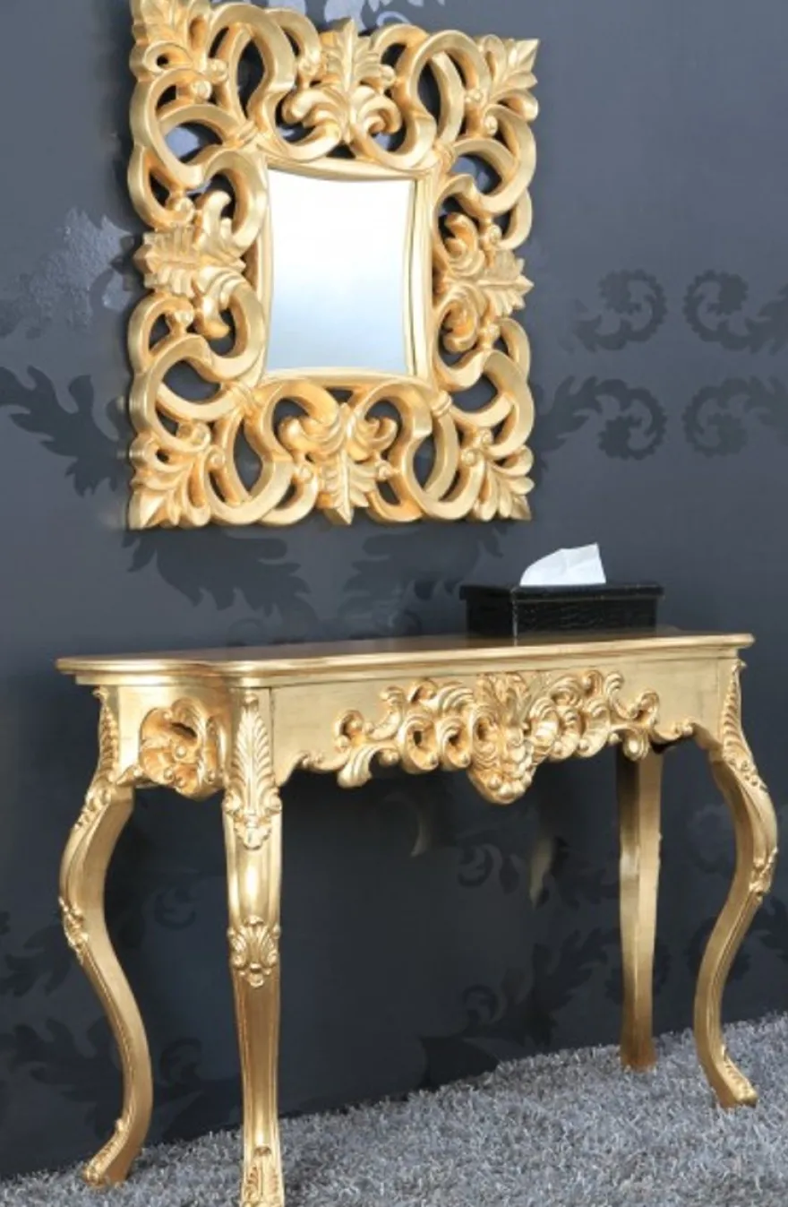 Prunkvoller Barock Wandspiegel 76 x 76 cm Gold - Goldener Spiegel quadratisch Barock Wandspiegel Gold Antik, Höhe 76 cm, Breite 76 cm, Edel & Prunkvoll