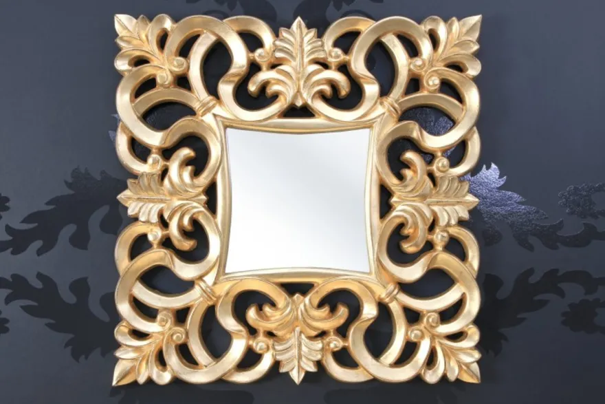 Prunkvoller Barock Wandspiegel 76 x 76 cm Gold - Goldener Spiegel quadratisch Barock Wandspiegel Gold Antik, Höhe 76 cm, Breite 76 cm, Edel & Prunkvoll