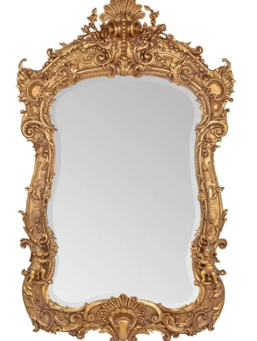 Prunkvoller Casa Padrino Barock Spiegel Gold 188 x 120 cm mit Engelsmotiven - Antik Stil - Schwere Ausführung