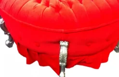 Riesiger Barock Rundhocker Hocker Rot / Silber