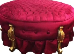 Riesiger Barock Rundhocker Hocker Bordeaux / Gold