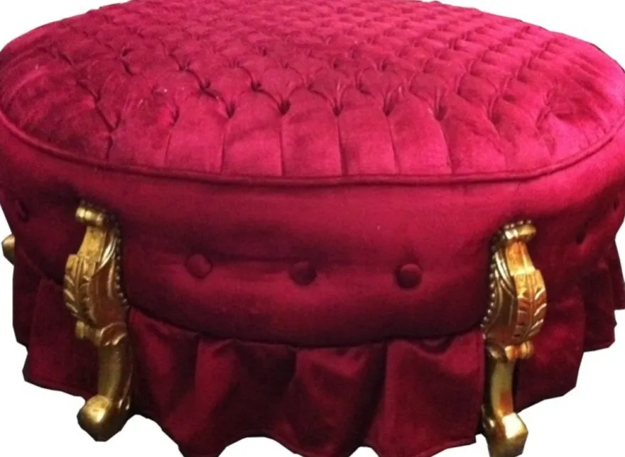 Riesiger Barock Rundhocker Hocker Bordeaux / Gold