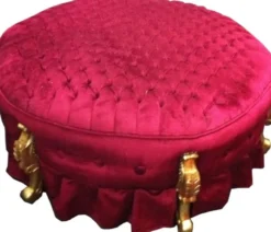 Riesiger Barock Rundhocker Hocker Bordeaux / Gold