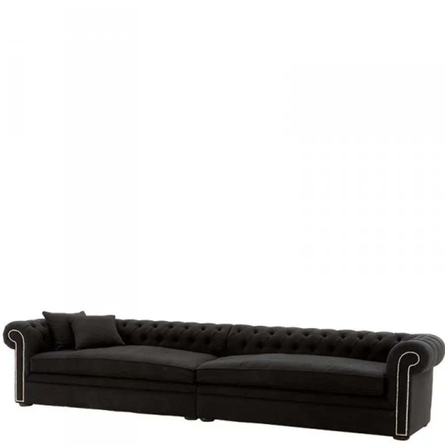 Riesiges Chesterfield Luxus Sofa Schwarz Leinen 380cm Länge