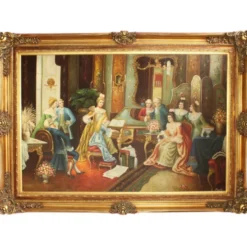 Riesiges Handgemaltes Barock Öl Gemälde Gesellschaft Gold Prunk Rahmen 225 x 165 x 10 cm - Massives Material