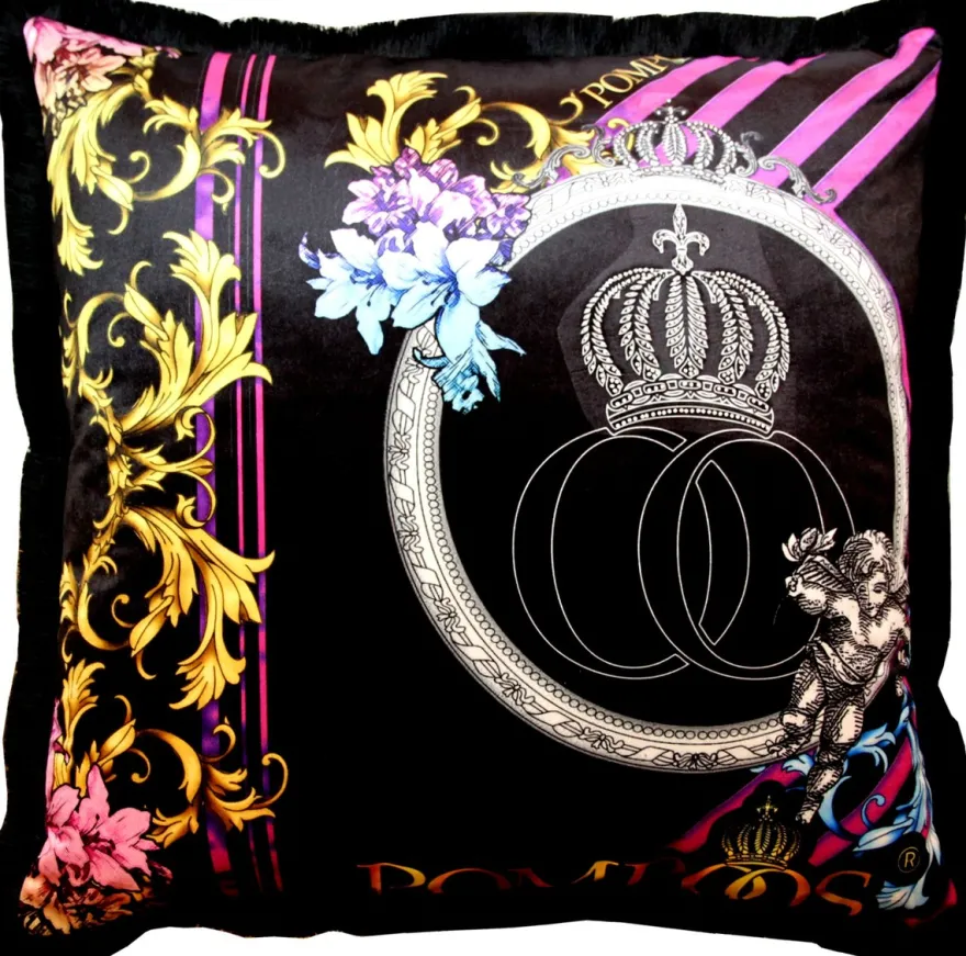 Riesiges XXL Luxus Barock Kissen Purple / Black Pompöös by Casa Padrino von Harald Glööckler 80 x 80 cm mit funkelnden Glitzersteinen