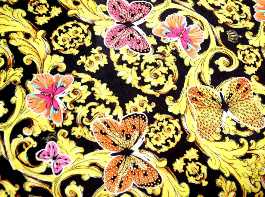Riesiges XXL Luxus Barock Kissen "Flowers & Butterflies" Pompöös by Casa Padrino von Harald Glööckler 80 x 80 cm mit funkelnden Glitzersteinen