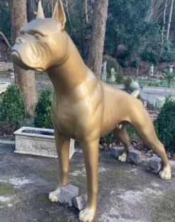 Riesige XXL Boxer Skulptur Gold 190 x H. 173 cm - Wetterbeständige Deko Gartenskulptur - Gartendeko Tierfigur Hunde Skulptur Hund