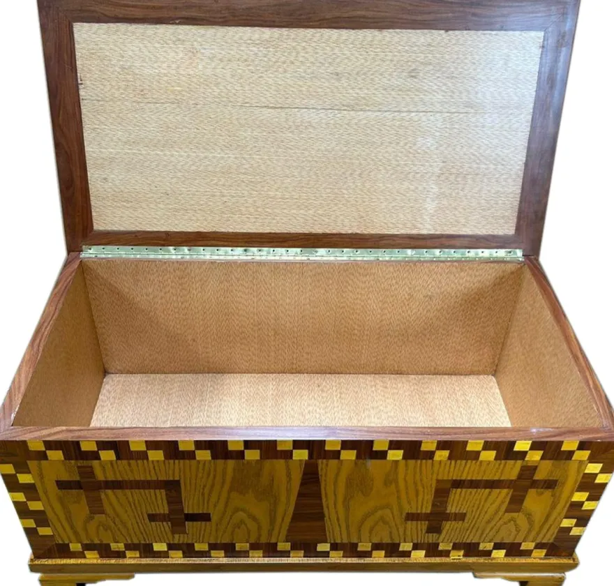 Truhen Kommode 40er Jahre Museumsnachbau Replikat 102 x 52 x H 50 cm - Braun Intarsien Antik Stil Möbel Berlin Truhe Art Deco