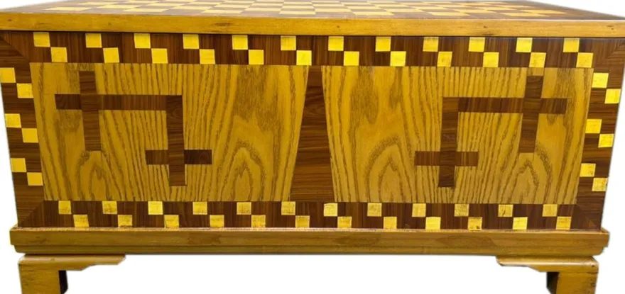 Truhen Kommode 40er Jahre Museumsnachbau Replikat 102 x 52 x H 50 cm - Braun Intarsien Antik Stil Möbel Berlin Truhe Art Deco