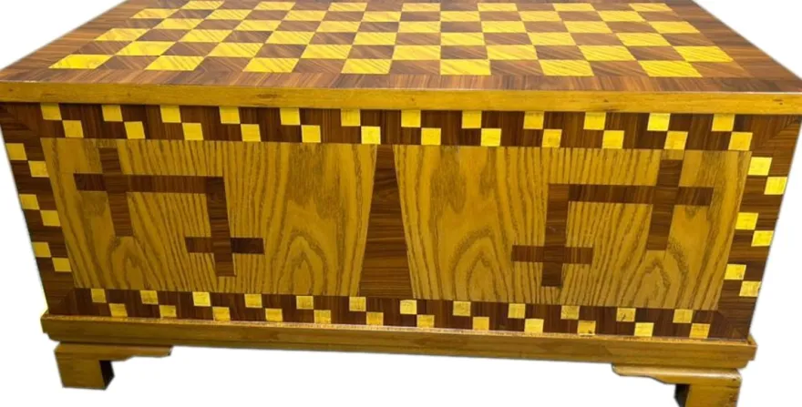 Truhen Kommode 40er Jahre Museumsnachbau Replikat 102 x 52 x H 50 cm - Braun Intarsien Antik Stil Möbel Berlin Truhe Art Deco